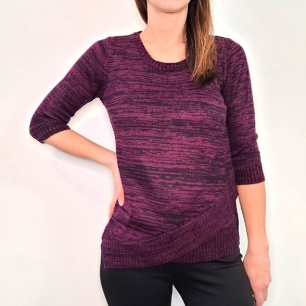 💘Croft & Barrow Purple & Black Asymmetrical Hem Sweater Size Medium Petite